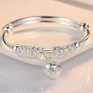 Silver hollow Bells ball bangles adjustable Bracelets for Women